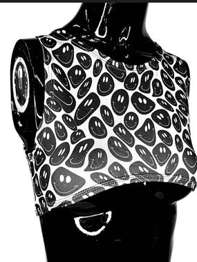 The Lyte Culture X Dolls Kill WhiteBlack Smiley Underboob Trippy Crop Top NWOT M